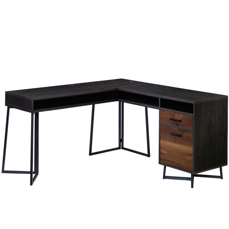 Bureau en L, finition noyer foncé