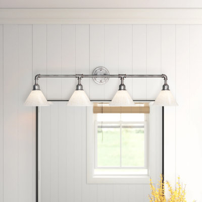Eilif Vintage 4 Light Bath Bar With 7" Gold Ice Glass