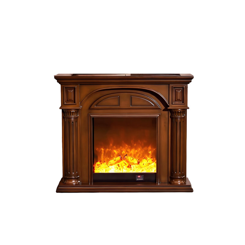 47.24" Brown Retro Solid Wood Electric Fireplace, Brown