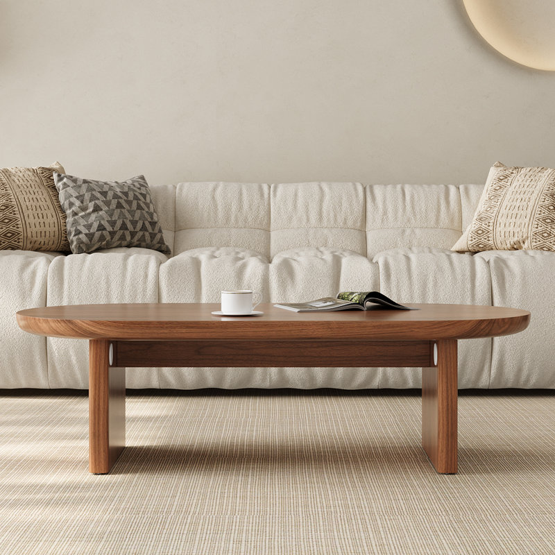 47.2" Oval Walnut Coffee Table, Mid-Century Modern Wood Center Table with Walnut Finish and Sturdy Base for Living Room
