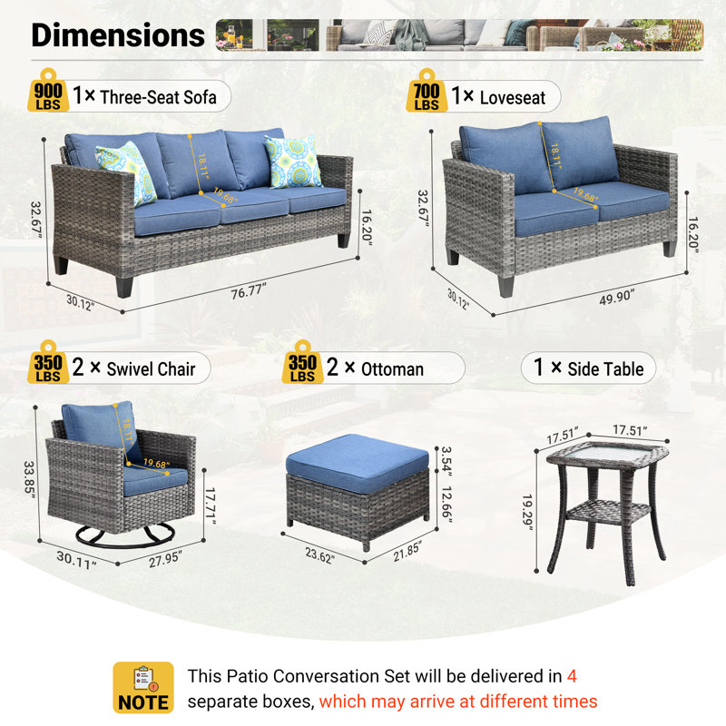 Ensemble de conversation avec canapé 7 pièces Lovall, Bleu