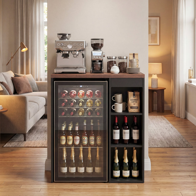 Mini Fridge Cabinet with Adjustable Shelf, Bar Cabinet with Drawer and Thickened Top for Kitchen, Living Room, Black
