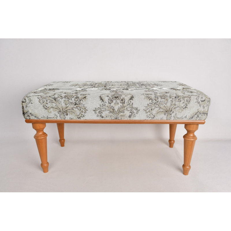 Cotton Upholstered Bench, Natural, 45cm H x 120cm W x 45cm D