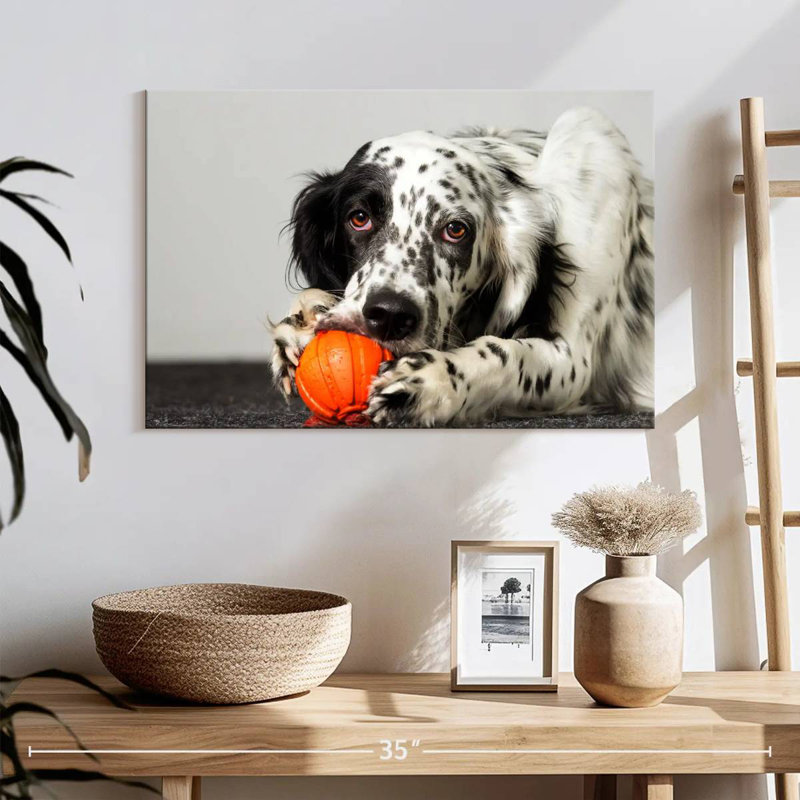 Dog With Orange Toy, 16" H x 24" W