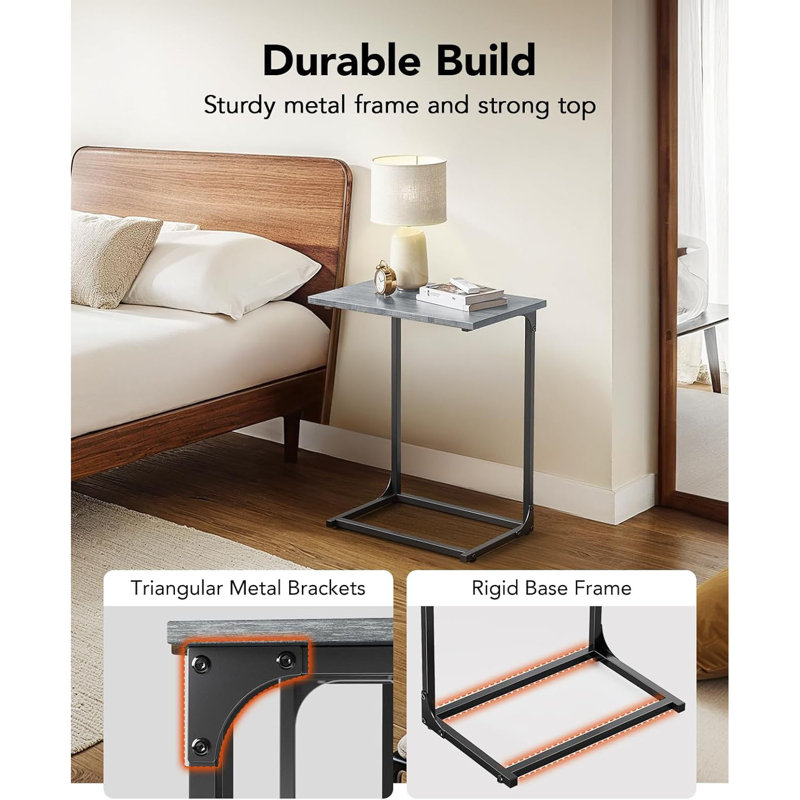 C-Shaped Side Table, C-Table For Sofa, End Table With Metal Frame, Large Surface Couch Table For Living Room, Bedroom, And Home Office, Rustic Design
