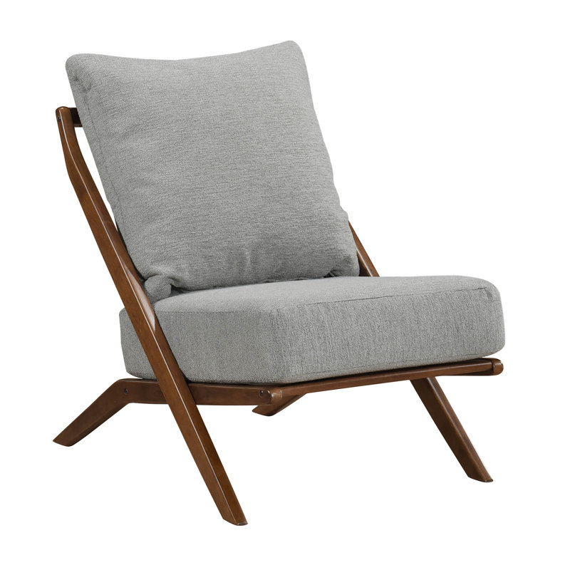 Élégant fauteuil d'appoint en chenille grise avec coussin en mousse et structure en bois d'hévéa brun, Gris