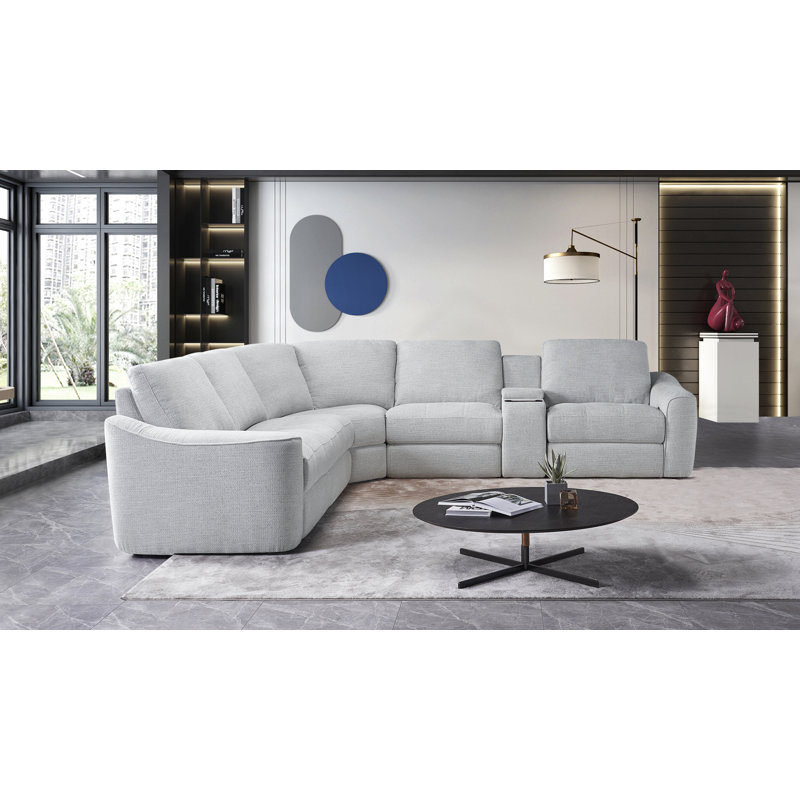 6 - Piece Power Reclining Upholstered Sectional With Wireless Charging Storage Console, Silver Gray Polyester