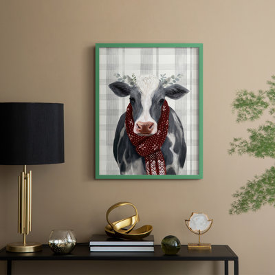 Yuletide Cow II, reproduction encadrée - bois massif