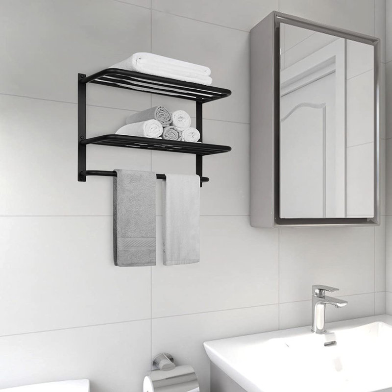 Porte-serviettes à 3 niveaux pour salle de bain, Noir, noir, noir, noir, H 15 po x L 24 po x P 7,9 po