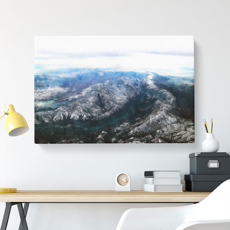 CAN1913CAN Tajikistan Mountain Range Painting - Wrapped Canvas Print, 35cm H x 76cm W x 3cm D