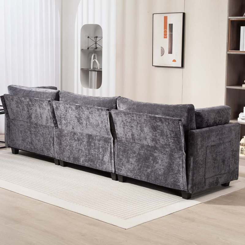Canapé 3 places en tissu chenille profond, Gris foncé