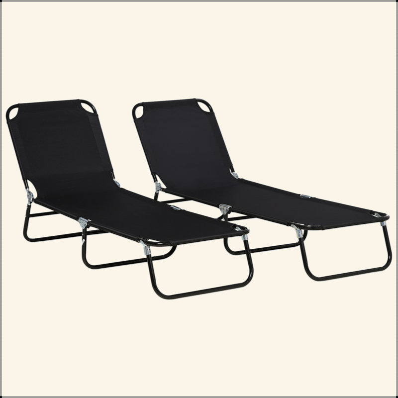 2 Piece Folding Chaise Lounge Pool Chairs, Outdoor Sun Tanning Chairs With 5-Level Reclining Back, Steel Frame For Beach, Yard, Patio