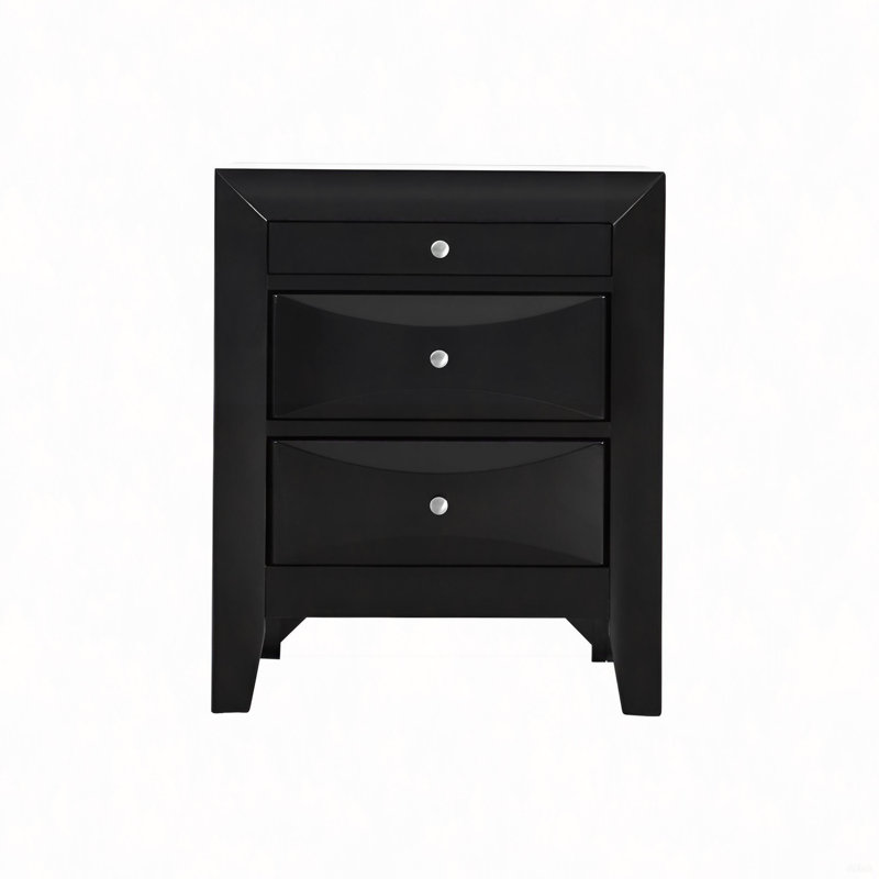 Nightstand, Elegant Nightstand With Drawers, Black