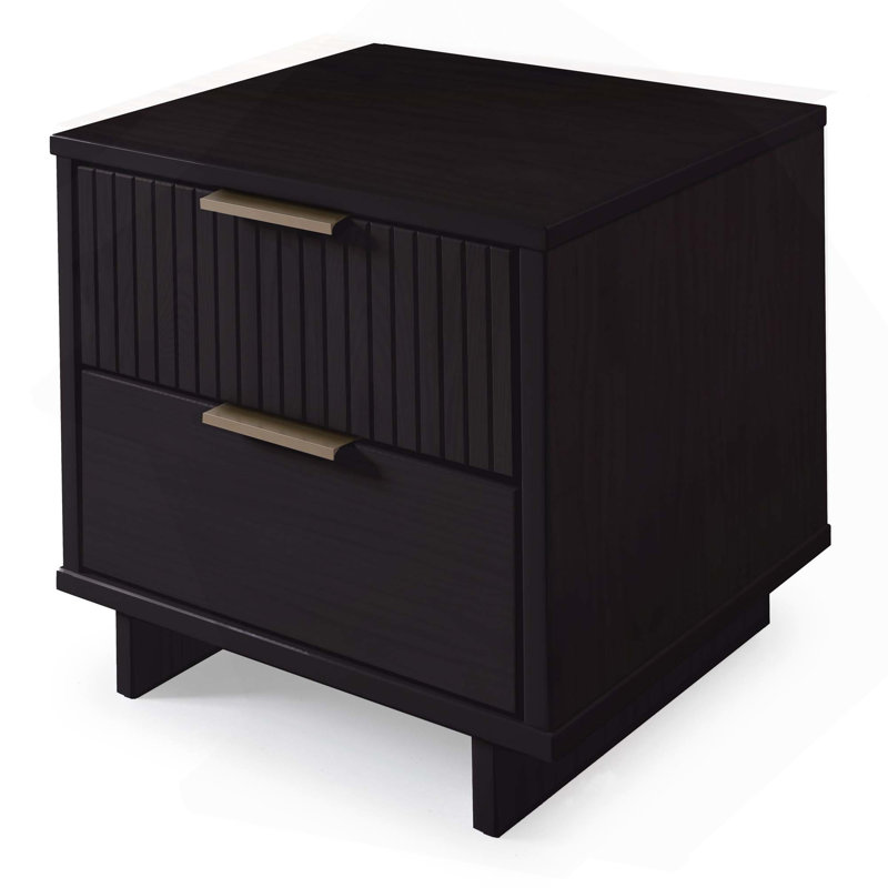 18" Nightstand in Black (2-Drawer), Black