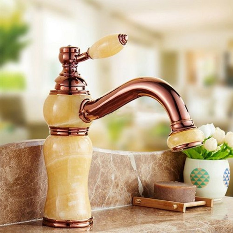 Michigan Houston Marble Deck-Mount Single Handle Gold Bathroom Faucet – Elegant Single-Hole Design