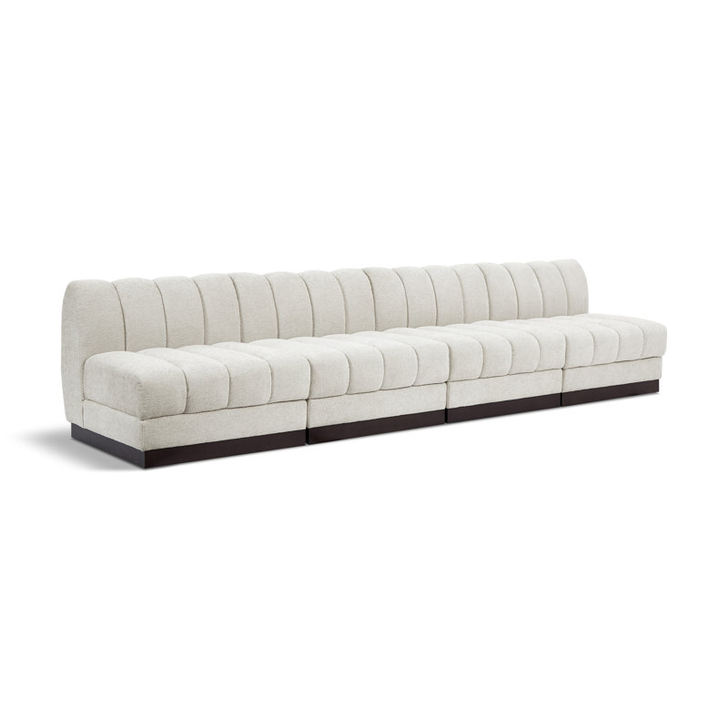 Quinn 128" Upholstered Sofa, Cream Chenille Fabric