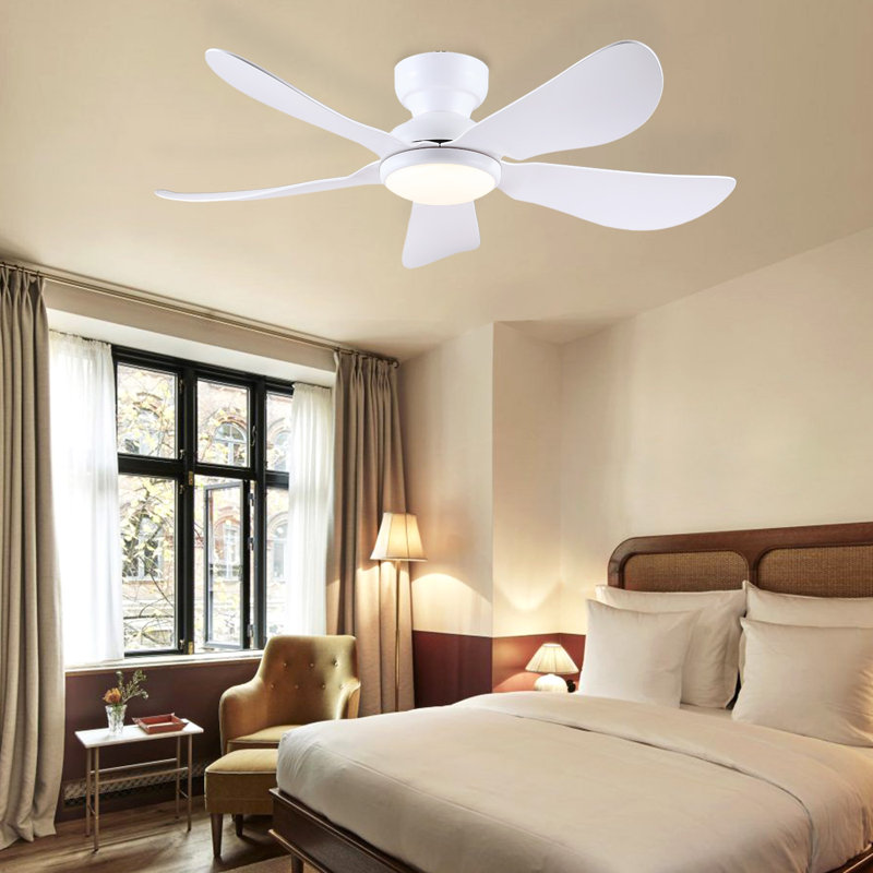 Ventilateur de plafond encastré à profil bas 32/36/46/52 po avec éclairage et télécommande, 46 po de largeur, Blanc