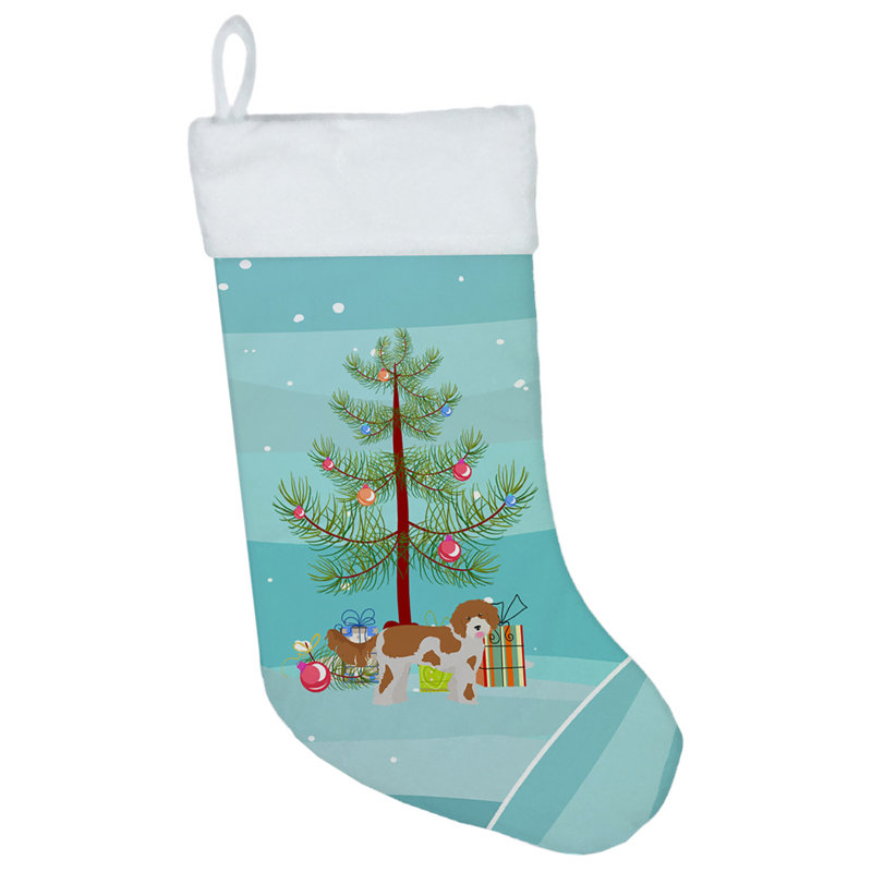 Merry Christmas Tree Stocking, Brown Cavapoo