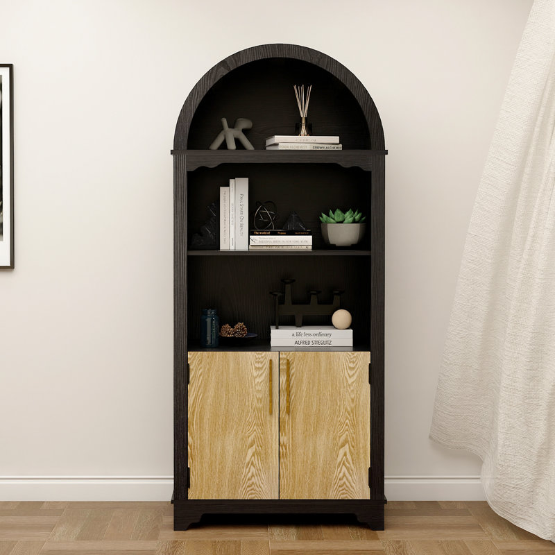70.9” Tallarched Retro Display Cabinet With Grille Doors - Golden Handle MDF Storage Unit For Home Office/Living Room/Kitchen