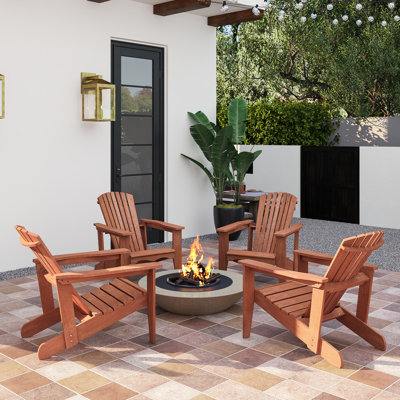 4PCS Solid Wood Garden Chair w/ High Backrest Wide Armrests & Contoured Seat