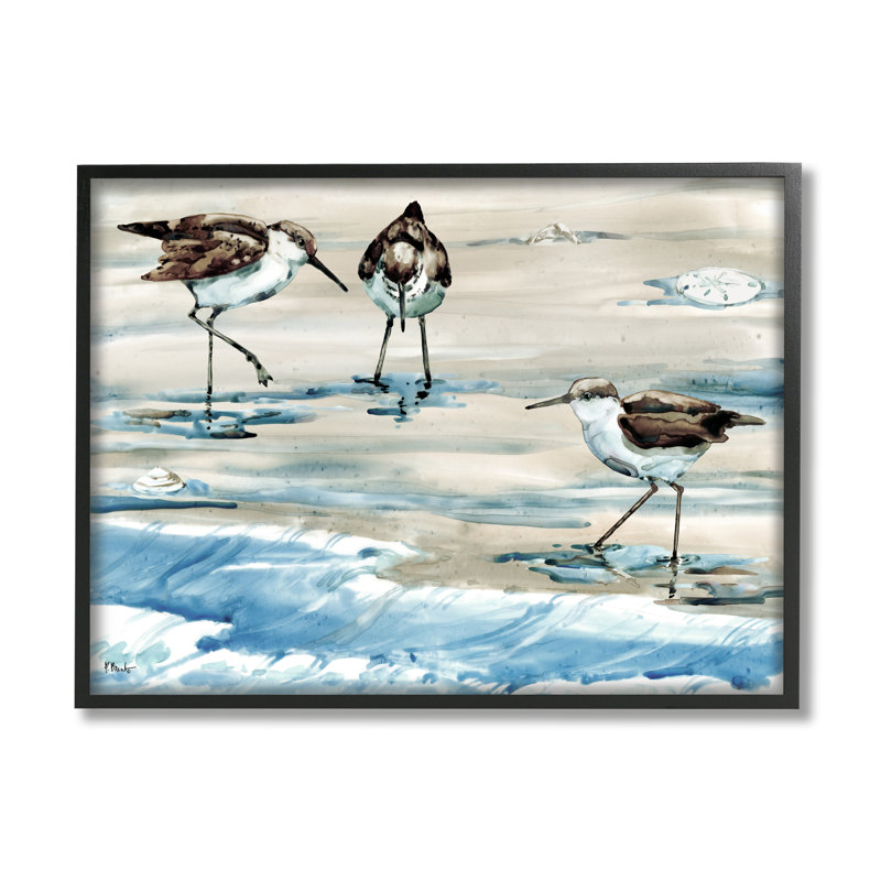 «Rockhampton Sandpipers Ocean Waves» par Paul Brent - peinture sur bois, H 11 po x l 14 po x P 1,5 po