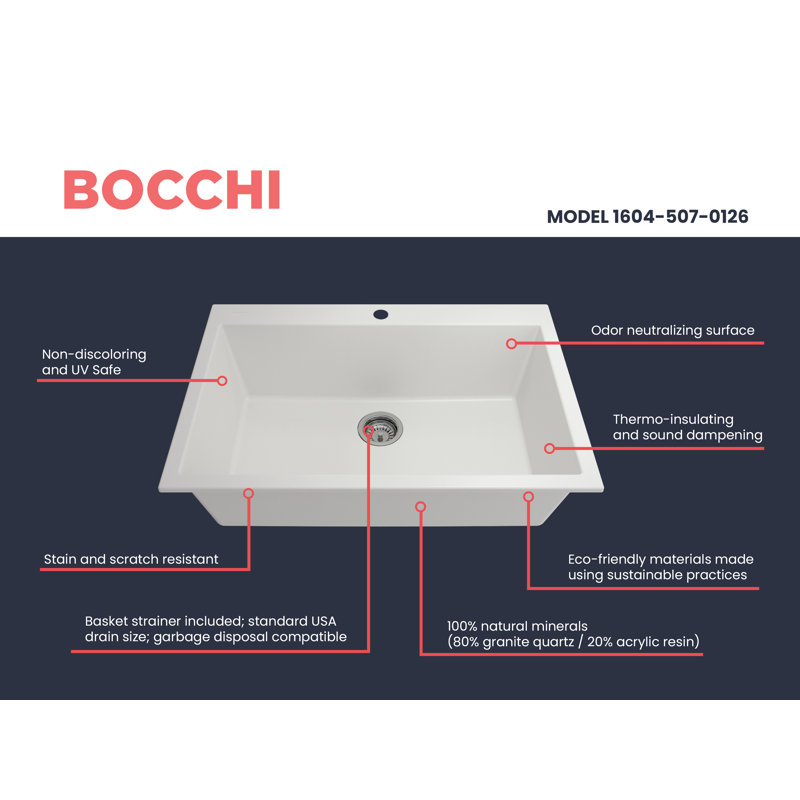 Campino Single Basin Kitchen Sink, 9.5" H x 22" W x 33" L