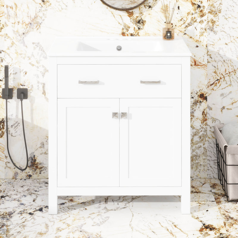 Meuble-lavabo 30 po avec lavabo, ensemble de meuble-lavabo simple autoportant avec tiroirs, une armoire et un tiroir basculant