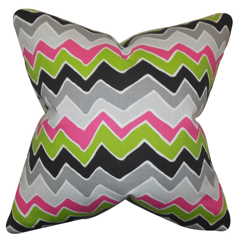 Coussin en coton en zigzag achsah, Gris vert, 18 po x 18 po, Polyester / bourre de polyester