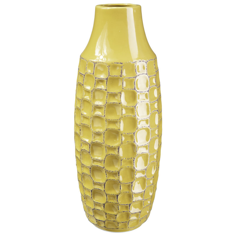 Vase de table en céramique Fallah, Jaune moutarde, H 12 po x l 4,75 po x P 4,75 po
