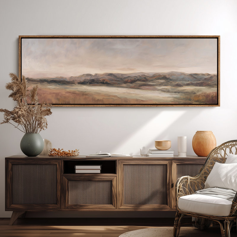 «Warm Neutral Mountain Range Horizon» pour salon ou bureau, impression murale, H 20 po x l 60 po, Naturel