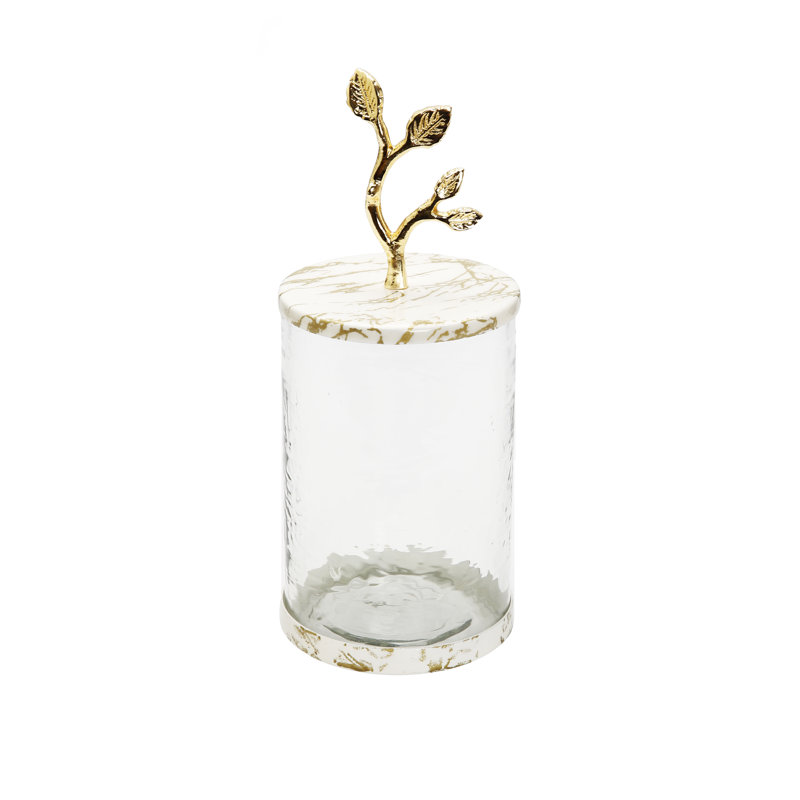 Gold Marble Glass Jar, 8'' H x 4.75'' W x 4.75'' D