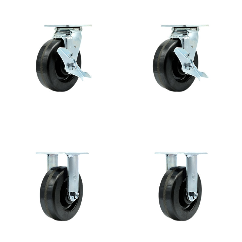 6 Inch Phenolic Caster Set with Roller Bearings 2 Brakes 2 Rigid Service Caster/SCC-30CS620-PHR-TLB-2-R620-2