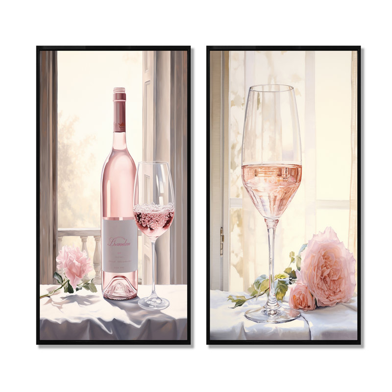 Sancerre Serenity - Ensemble de 2 impressions sur toile de vin, Cadre noir, H 32 po x l 33 po