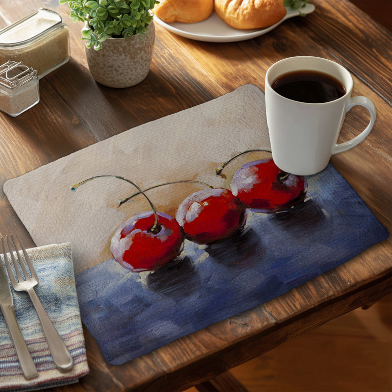 Napperon en polyester tressé bleu - Trois cerises