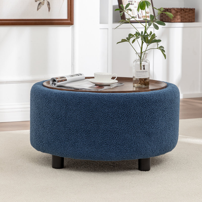 Pietsch Round Coffee Table with Storage, Blue Boucle