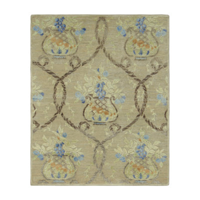 Rug & Kilim's Block Print Rug In Beige With Elegant Floral Vase Motifs