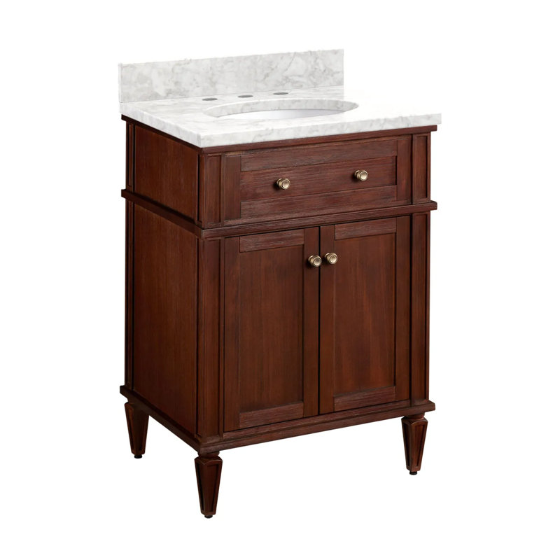 24" Elmdale Single Bathroom Vanity Set with Oval Undermount Sink, 8" Widespread, Carrara Marble, Antique Brown