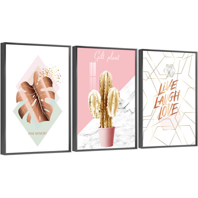 "Plants Aluminium", ensemble de 3 reproductions d'art encadrées sur toile_QS38-7