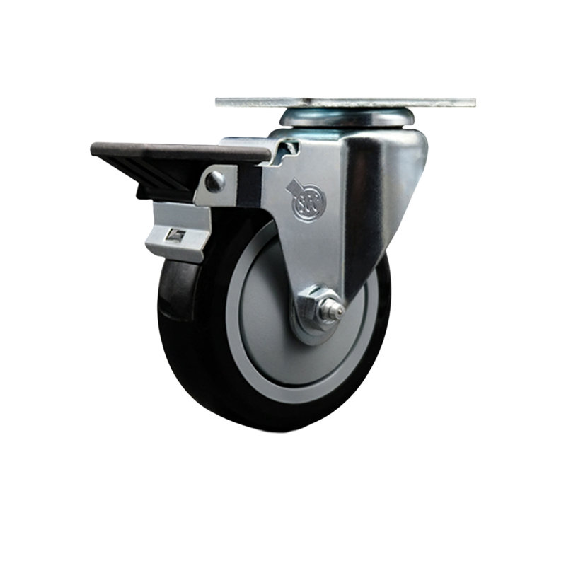 Poly Top Plate Caster with Posi Brake, Black