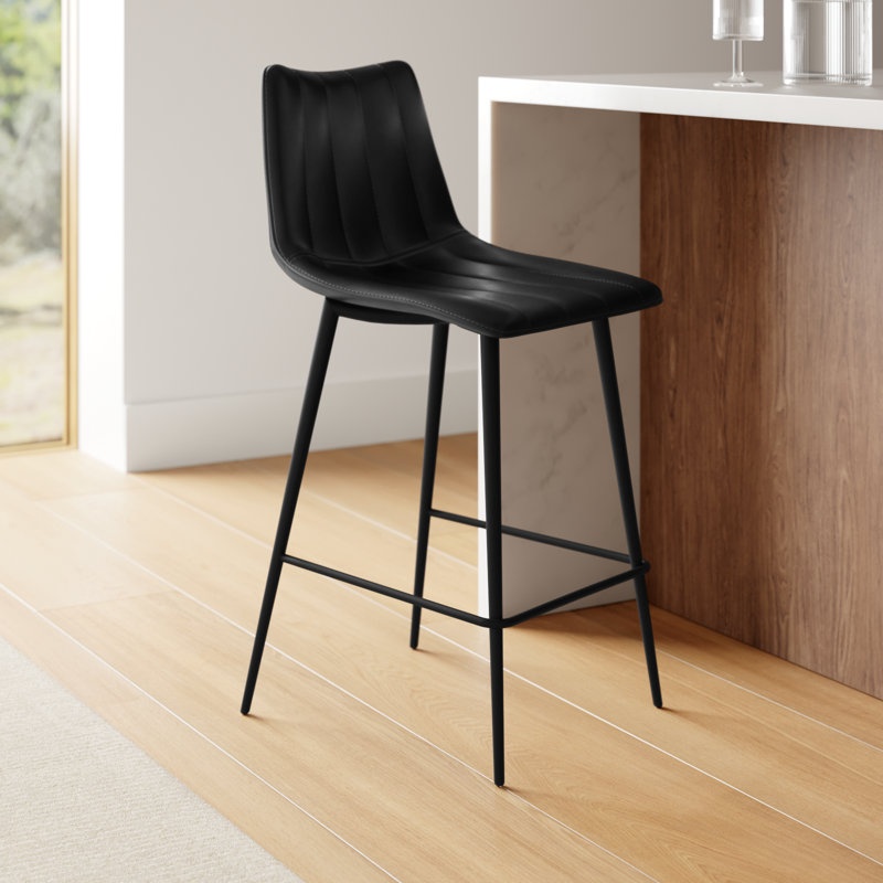 Finnigan Counter & Bar Stool, Bar Stool (30" Seat Height), Black/Faux Leather