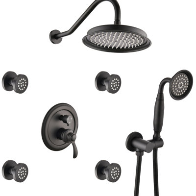 Matte Black Shower Head - Adjustable Flow, 360 Rotation, Nozzle Calcium , Diverter Valve