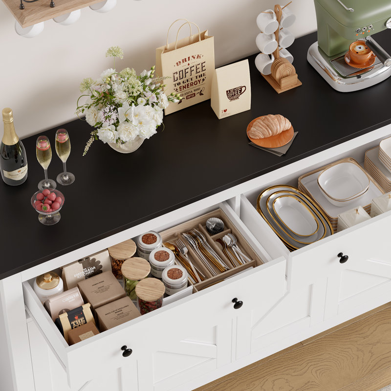 Zosia 55.1" Modern Sideboard Buffet, Credenza Storage Cabinets, Adjustable Shelves, Black/White