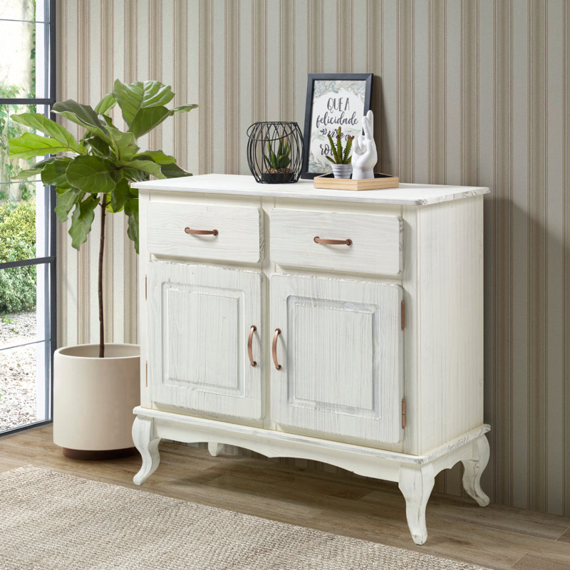 Wellingborough 39.37'' Solid Wood Sideboard, White Distressed