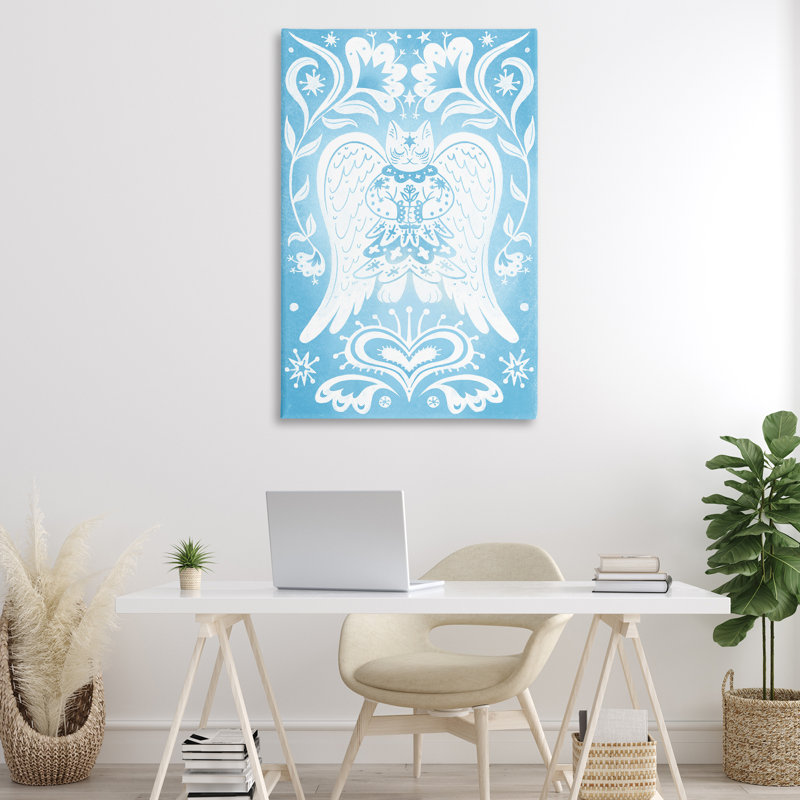 Toile symétrique avec motif de chat ange, design par Hannah Moren, H 45 po x l 30 po