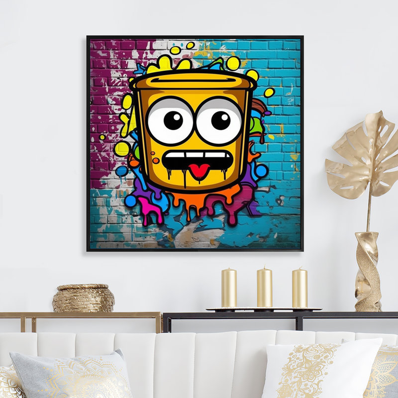 Graffiti Bucket I - impression, Cadre flottant noir, H 24 po x l 24 po x P 1 po