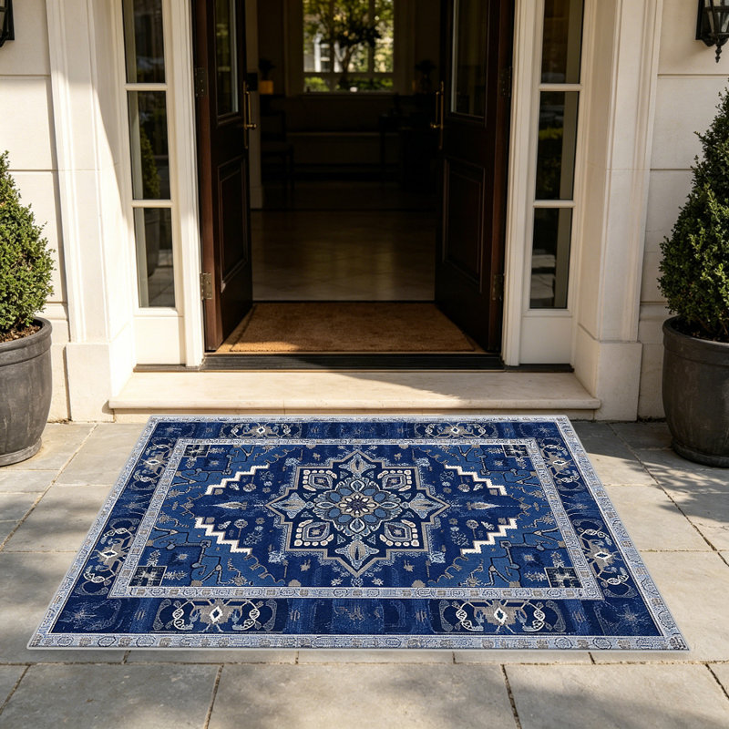 Deep Blue Medallion carpet-easy to clean, machine-washable, soft and comfortable; suitable for door mats, kitchens, living rooms, bedrooms, corridors, and laundry areas. Easy to clean, durable carpet for home decoration.