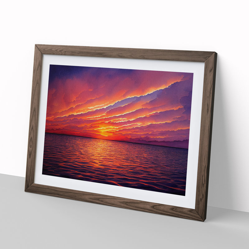 Admirable Sunset Seascape - Framed Print, 34cm H x 46cm W x 2cm D, Walnut