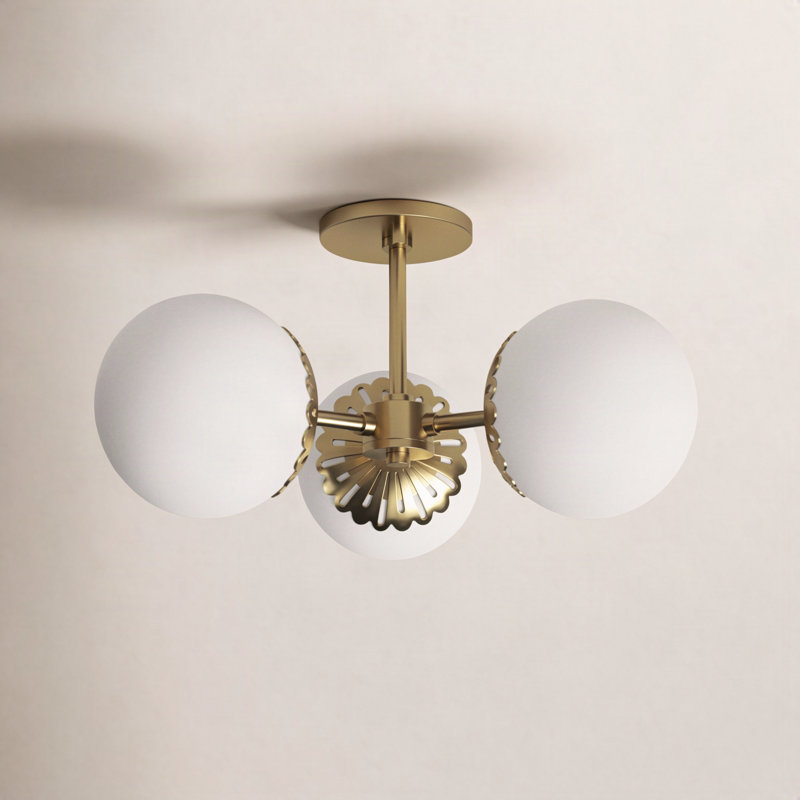 Deniaud Glass Semi Flush Mount, Aged Brass