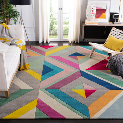 Harsirat Handmade Hand Tufted Wool Gray/Pink/Yellow Rug
