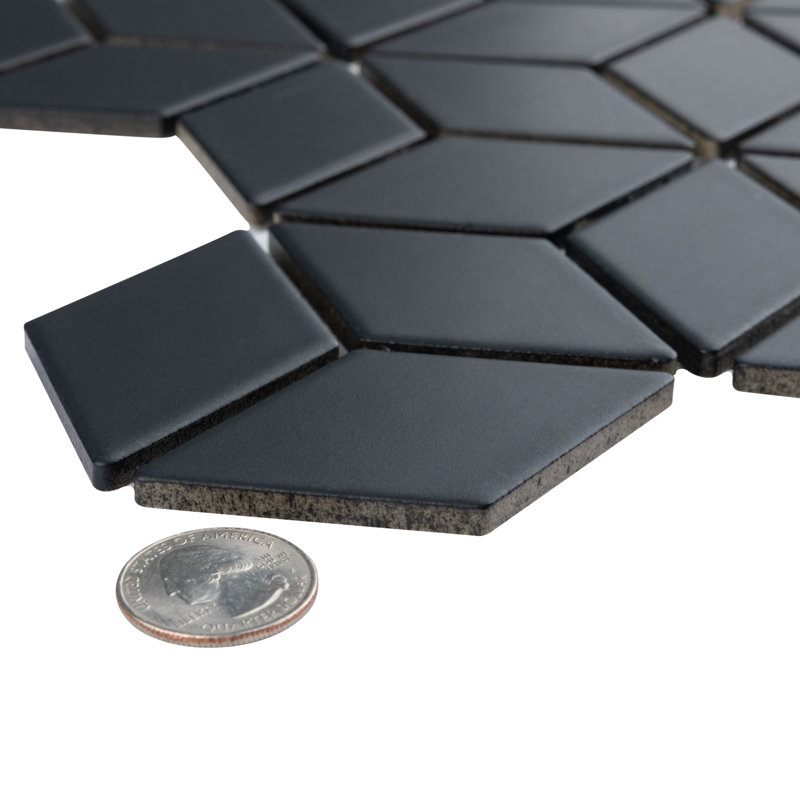 Hudson Rhombus 2" x 3" Porcelain Mosaic Wall & Floor Tile, Matte Black